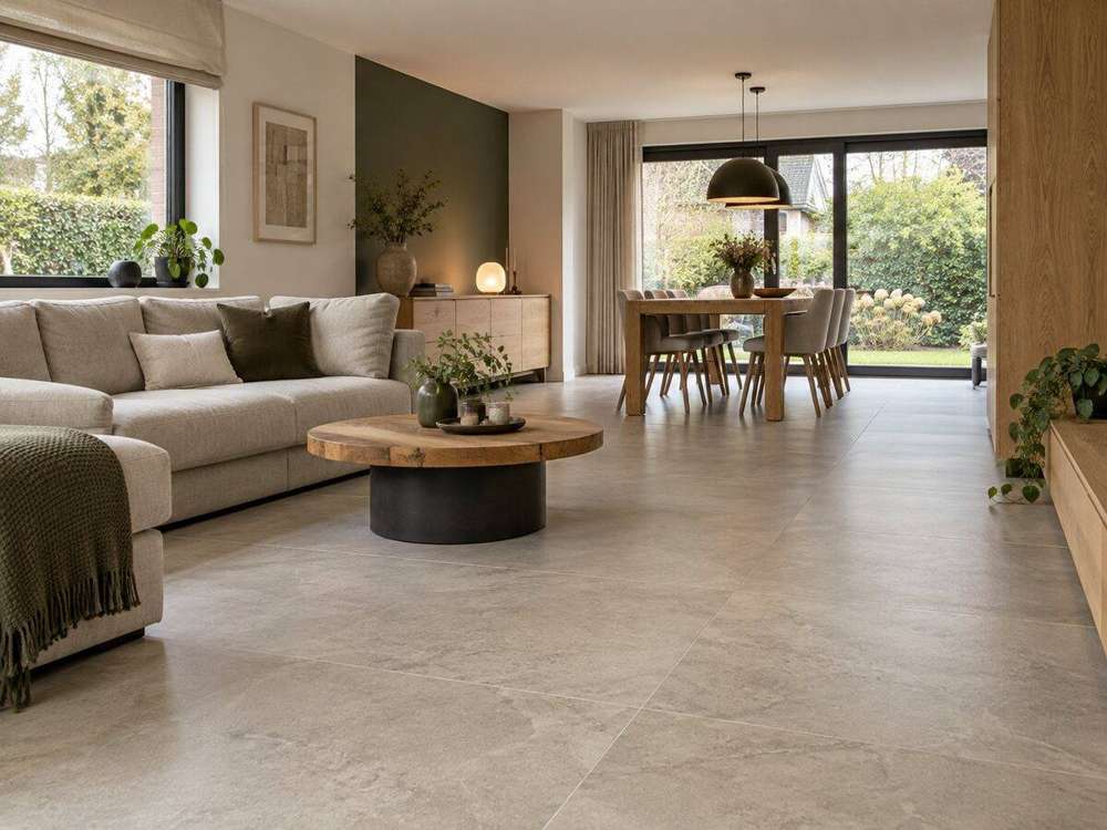 Intérieur contemporain avec carrelage grand format