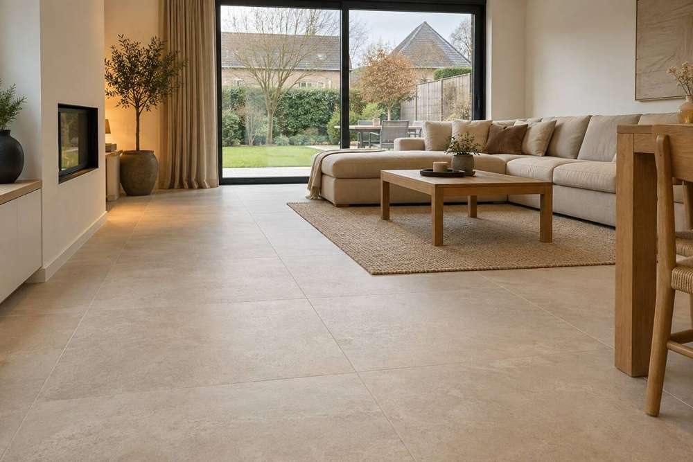 Intérieur familial avec carrelage grand format