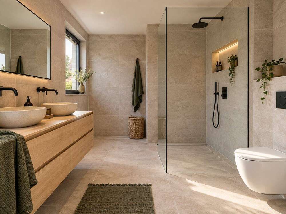 Salle de bains contemporaine entièrement carrelée